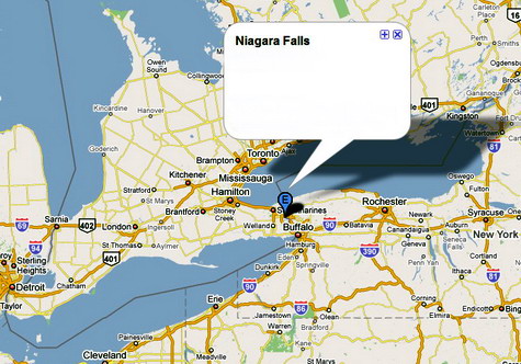 Niagara Falls Location on the Map (Google Maps) Niagara Falls Location on the Map (Google Maps)