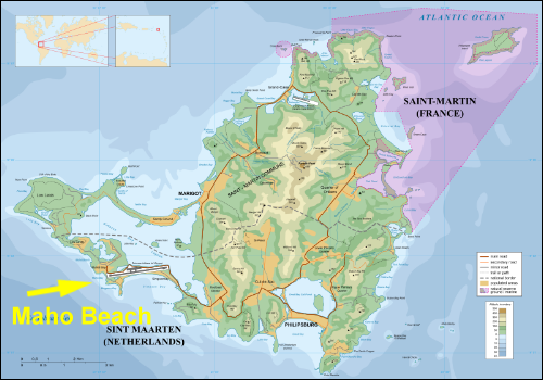 Location of Maho Beach on the Map of St Maarten Location of Maho Beach on the Map of St Maarten