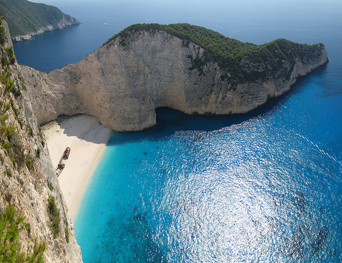 Aerial Photo of Navagio Beach aka Shipwreck Beach on Zakynthos Island, Greece, Photo: dkilim (barrage), Flickr Aerial Photo of Navagio Beach aka Shipwreck Beach on Zakynthos Island, Greece, Photo: dkilim (barrage), Flickr