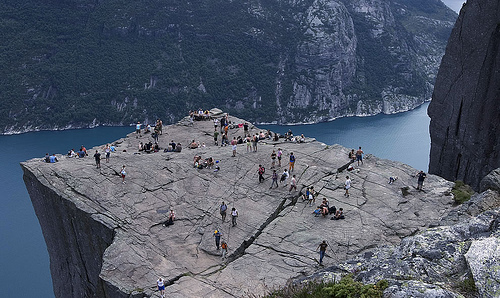 People Gathered on Flat Platform of Preikestolen, Photo: Geir Akselsen, Flickr People Gathered on Flat Platform of Preikestolen, Photo: Geir Akselsen, Flickr