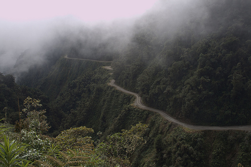 El Camino de la Muerte Winding Up in the Slopes of The Andes in Bolivia, Photo by Twaize, Flickr