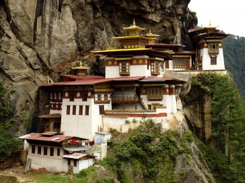 Tigers Nest Monastery in Bhutan, Detail of the Fortress on a Cliff, Photo by Michael D.F., PBase