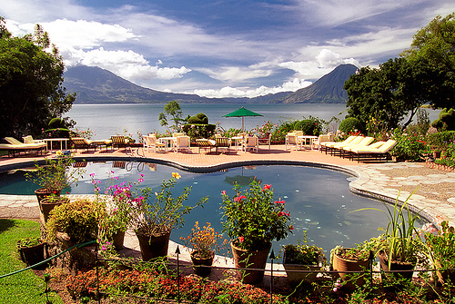 Hotel Atitlan Swimming Pool with Lake Atitlan in the Background, Photo: Abe K, Flickr