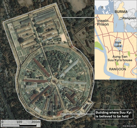 Aerial Photo of Insein Prison in Rangoon, Myanmar, Image by Microsoft Map via BBC News
